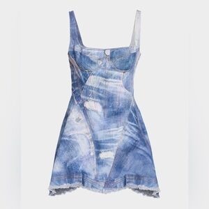 NWT Roberto Cavalli Patchwork-Print Denim Bustier Mini Dress Size 38